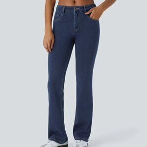 Halara Flex Mid Rise Pockets Casual Bootcut Jeans Wax Blue Denim XL